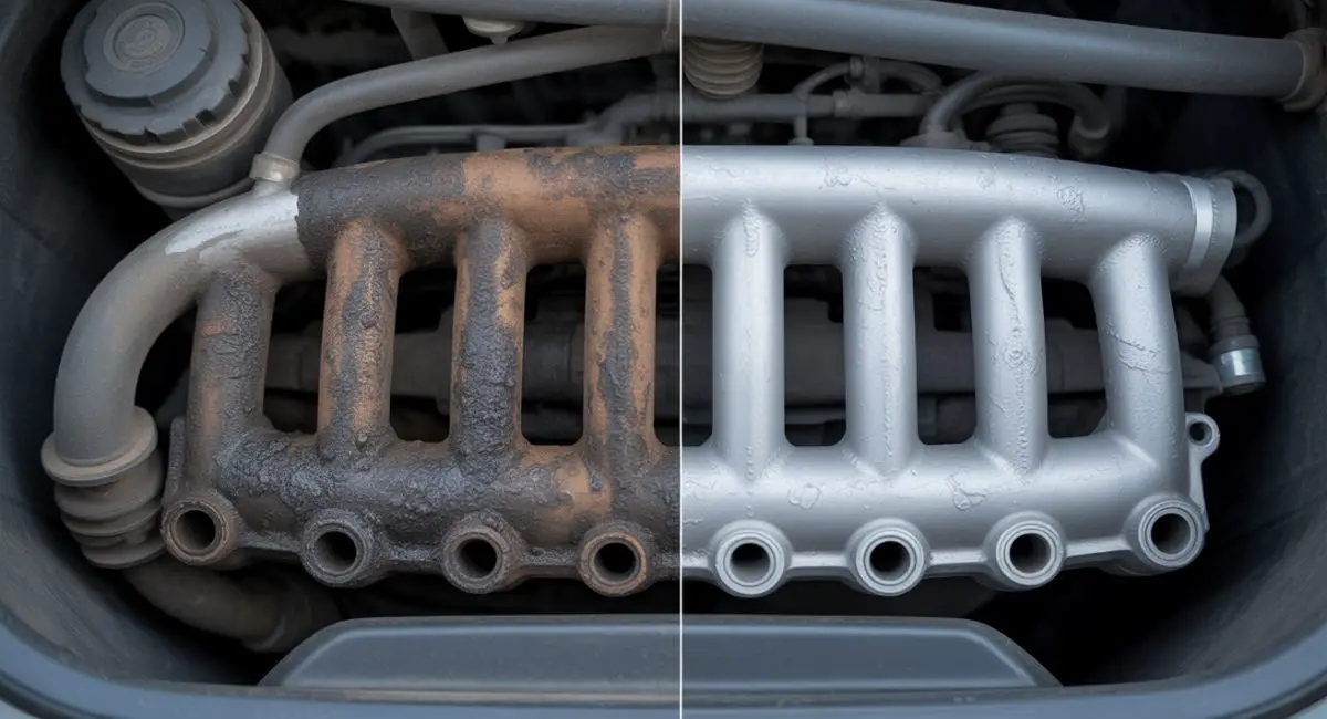 Before and after cleaning intake manifold