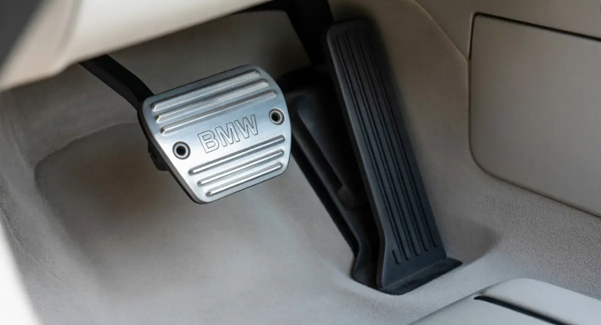 Close-up of BMW accelerator pedal attached to adaptor plate
