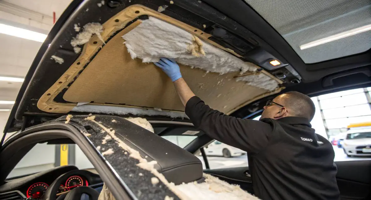 Removing old fabric from BMW headliner board
