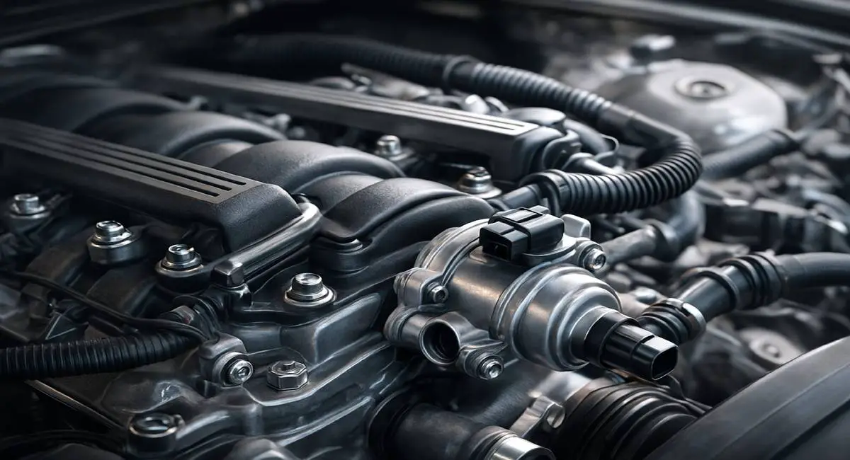 Close-up of a BMW intake manifold and idle control valve, showing location and components